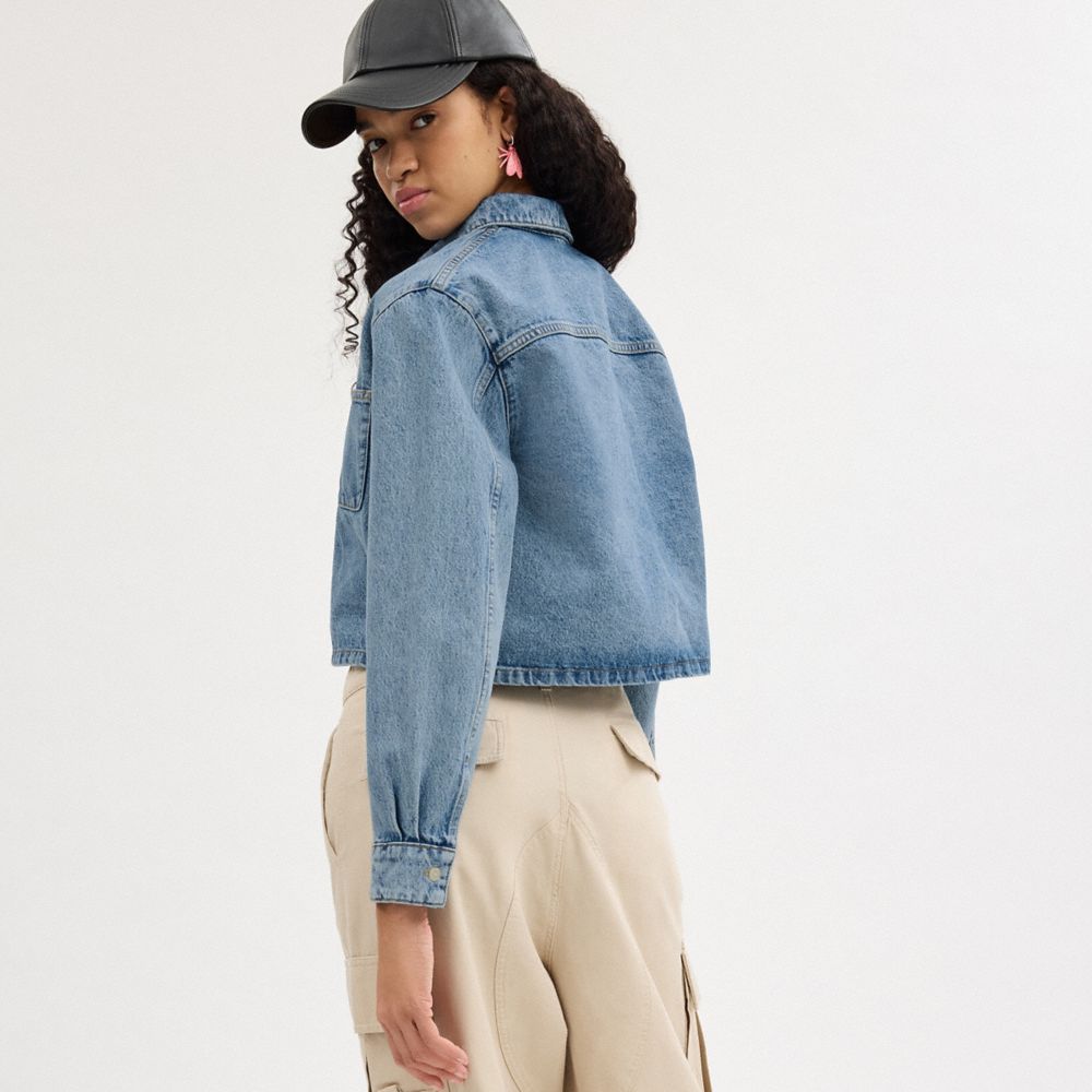 COACH®,CROPPED DENIM BUTTON DOWN,Denim,Blue,Scale View