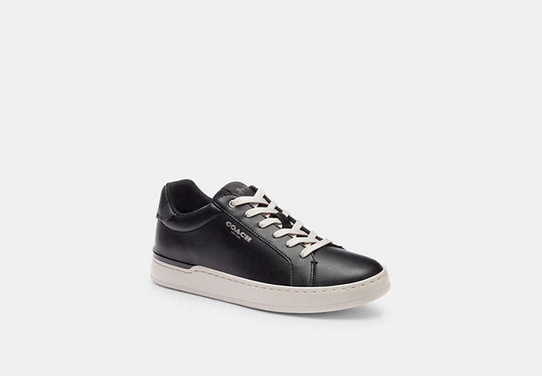COACH®,CLIP LOW TOP SNEAKER,Leather,Black / Charcoal,Front View