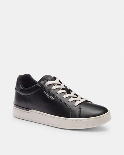 COACH®,CLIP LOW TOP SNEAKER,Leather,Black / Charcoal,Front View