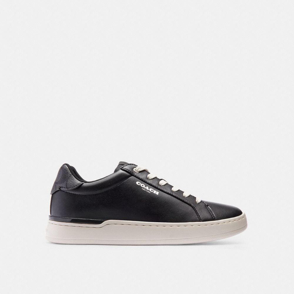 COACH®,CLIP LOW TOP SNEAKER,Black / Charcoal,Angle View