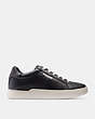 COACH®,CLIP LOW TOP SNEAKER,Leather,Black / Charcoal,Angle View