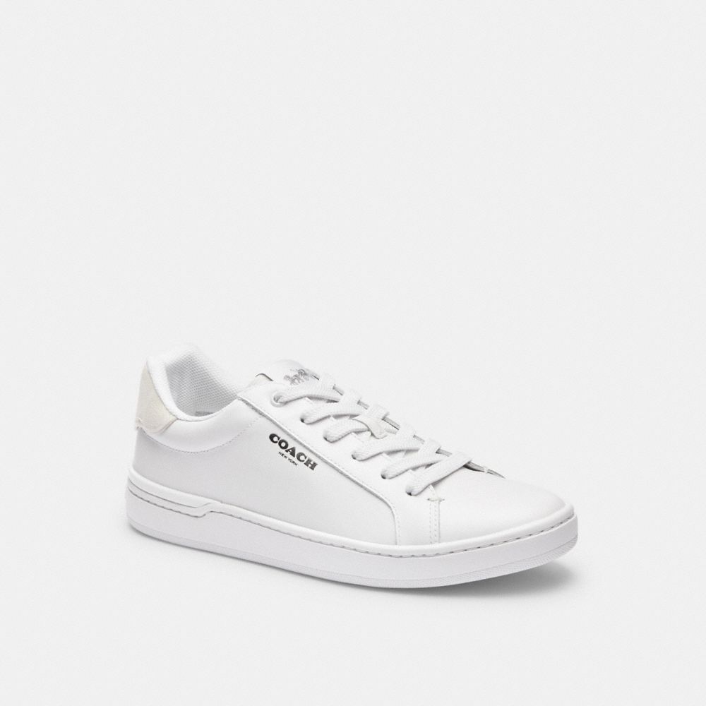 COACH®,CLIP LOW TOP SNEAKER,Leather,Optic White/Chalk,Front View