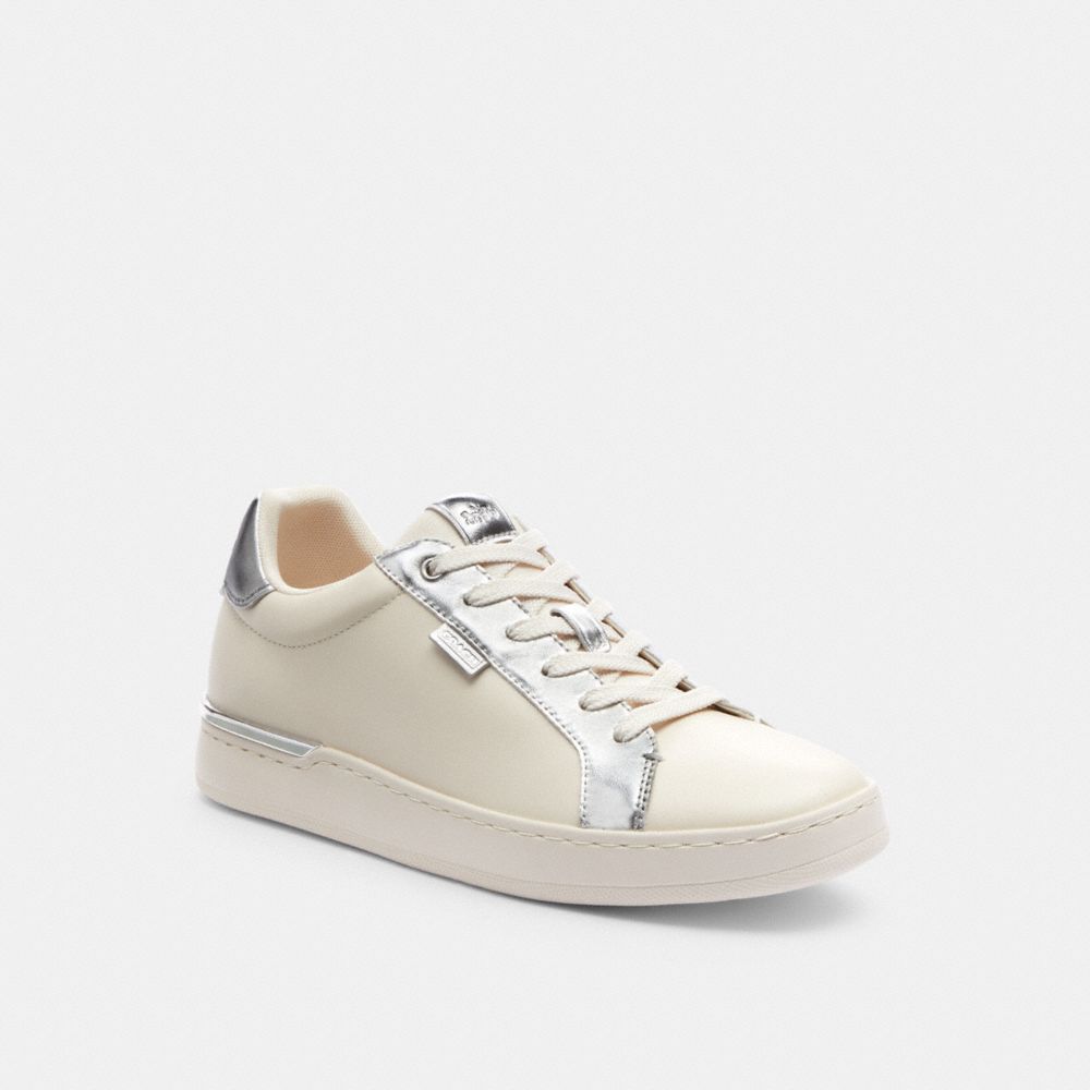 COACH®,LOWLINE LOW TOP SNEAKER,Leather,Chalk/Silver,Front View