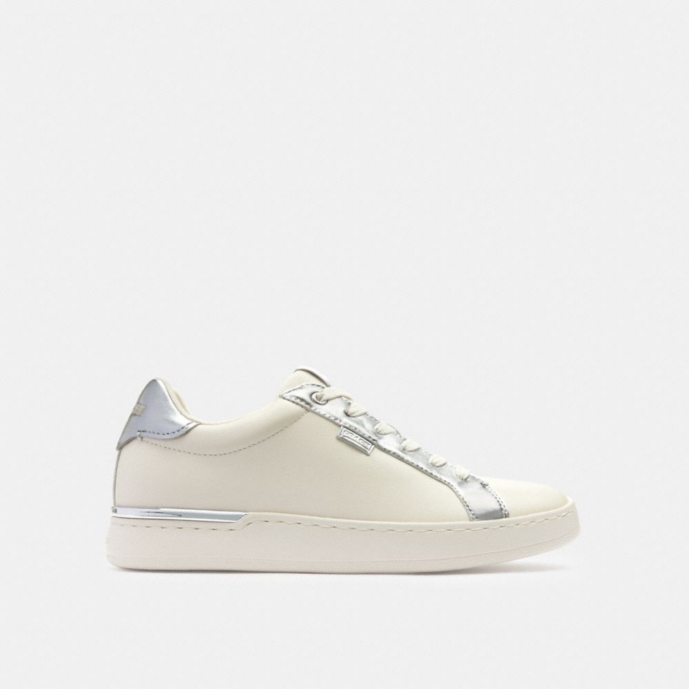 COACH®,LOWLINE LOW TOP SNEAKER,Leather,Chalk/Silver,Angle View