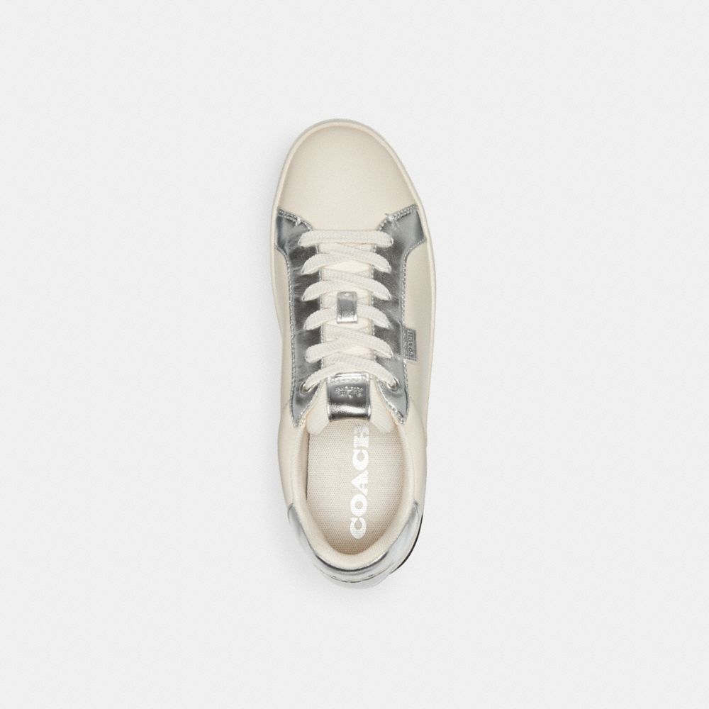 COACH®,LOWLINE LOW TOP SNEAKER,Leather,Chalk/Silver,Inside View,Top View