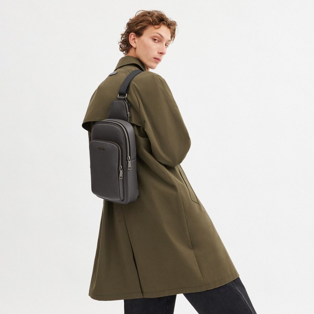 COACH®,Ethan Pack,Leather,Slingback,Chest Waist Strap,Casual,Gray,Detail View