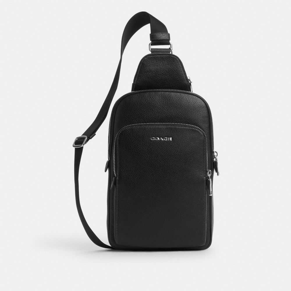 COACH®,SAC ETHAN,Cuir galet,Argent/Noir,Front View