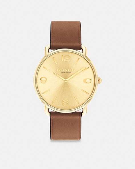 COACH®,ELLIOT WATCH, 41MM,Saddle,Front View