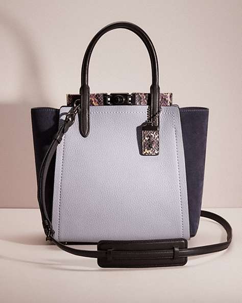 COACH®,RESTORED TROUPE TOTE IN COLORBLOCK WITH SNAKESKIN DETAIL,Pewter/Mist Multi,Front View