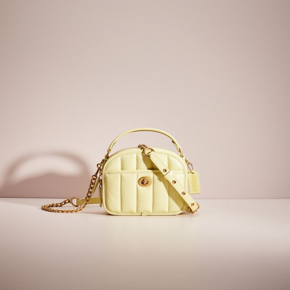 COACH®,RESTORED LUNCHBOX TOP HANDLE BAG WITH QUILTING,Nappa leather,Mini,Brass/Pale Lime,Front View