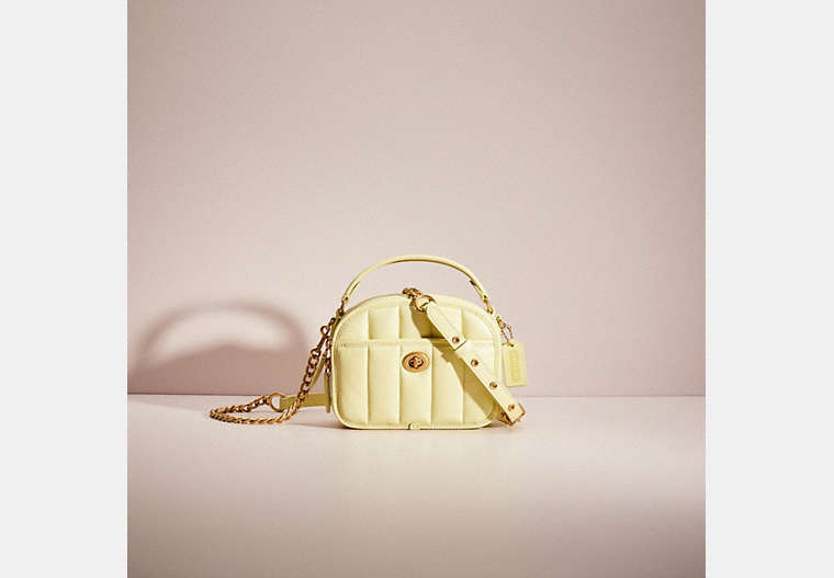 COACH®,RESTORED LUNCHBOX TOP HANDLE BAG WITH QUILTING,Nappa leather,Mini,Brass/Pale Lime,Front View