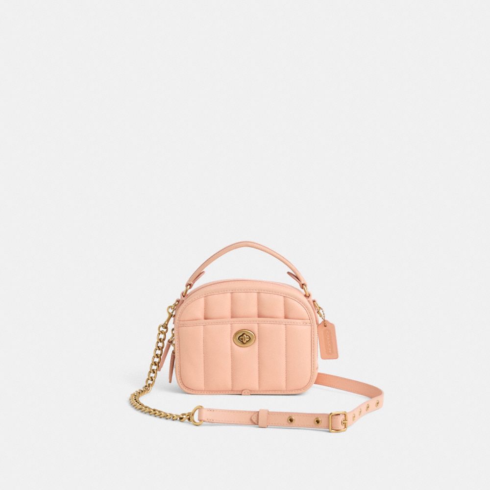 Coach Restored Lunchbox Top Handle Bag With Quilting In Brass/faded Blush