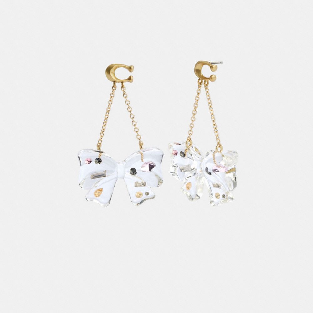 COACH®,SIGNATURE BOW STATEMENT EARRINGS,Gold/Clear,Front View