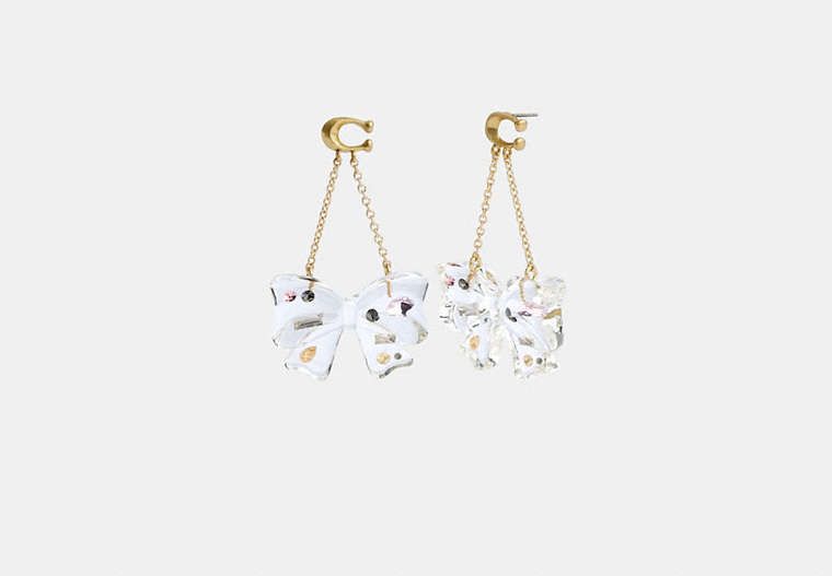 COACH®,SIGNATURE BOW STATEMENT EARRINGS,Gold/Clear,Front View