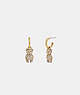 COACH®,PAVÉ BEAR HUGGIE EARRINGS,Gold/Clear,Front View