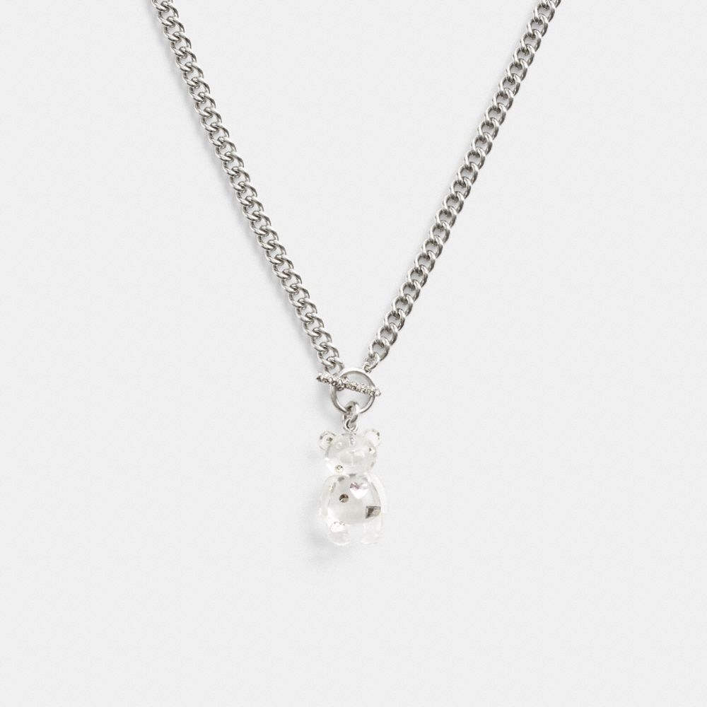 COACH®,RESIN BEAR CHAIN NECKLACE,Silver,Front View