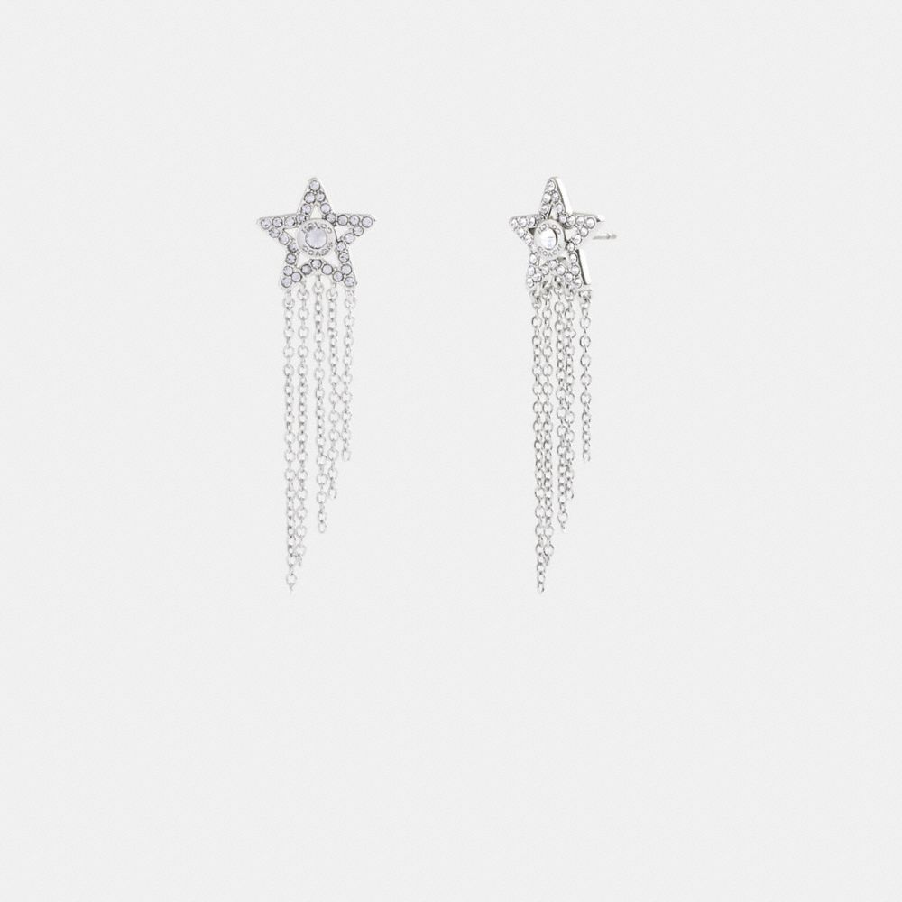 COACH®,PAVÉ STAR FRINGE EARRINGS,Silver,Front View