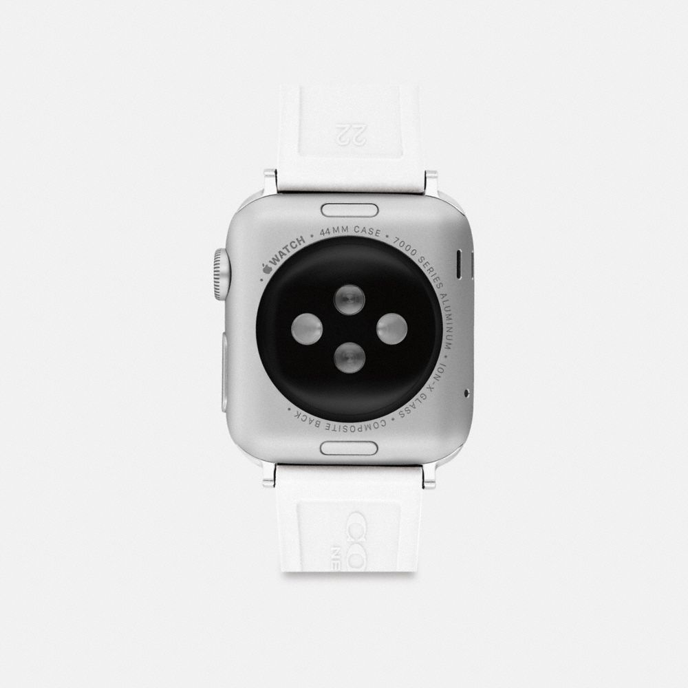 COACH®,Apple Watch® Strap, 42 Mm And 44 Mm,Watch Strap,Silicone,Rubber,Stainless Steel,Casual,White,Back View