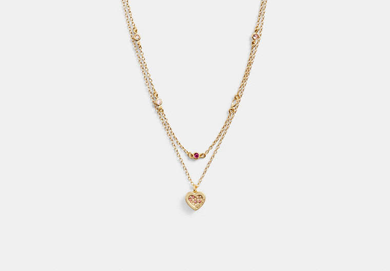 Coach Outlet Pavé Heart Layered Necklace In Pink