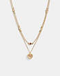 COACH®,PAVÉ HEART LAYERED NECKLACE,Metal,Gold/Pink,Front View