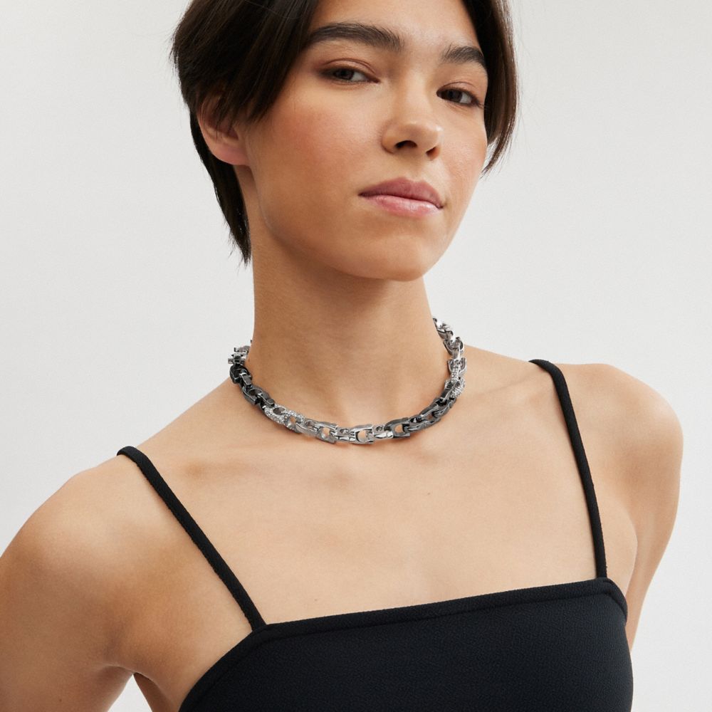 COACH® | Pavé Signature Mixed Chain Necklace