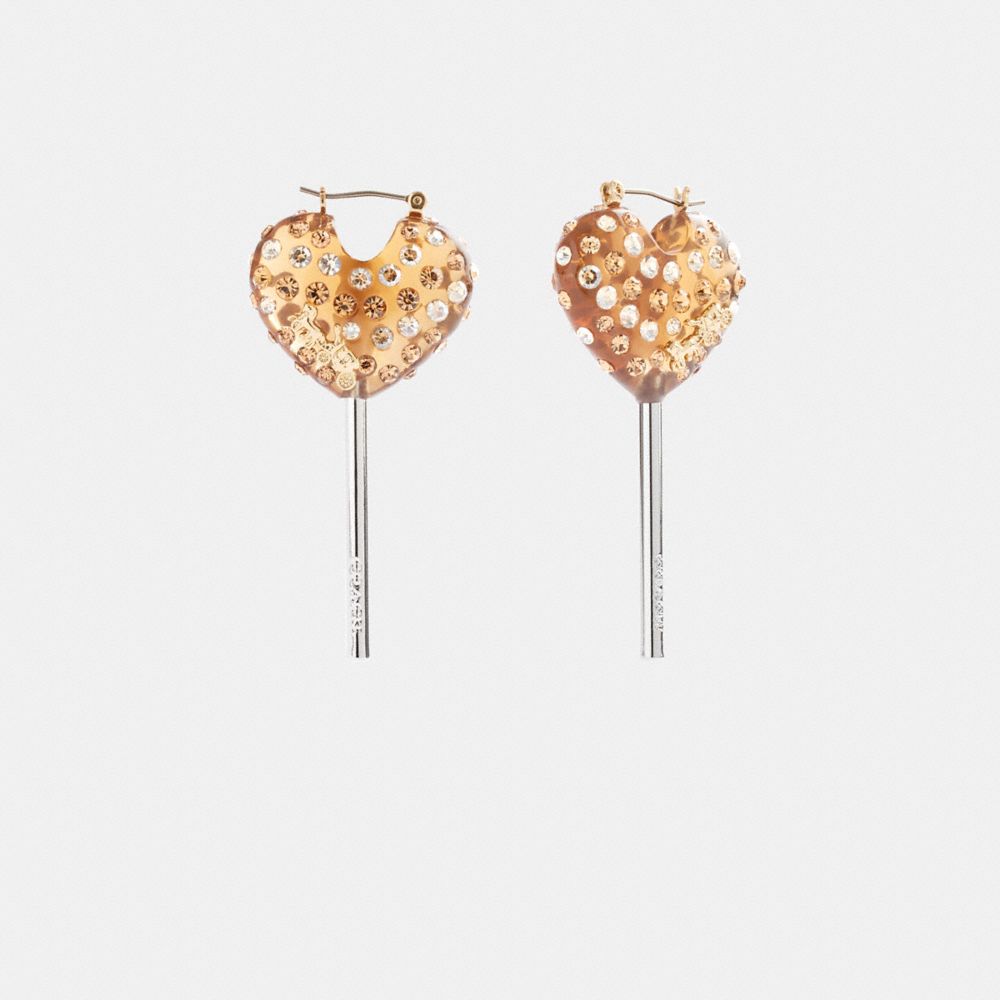 COACH®,HEART LOLLIPOP EARRINGS,Plated Brass,Silver/Gold,Front View