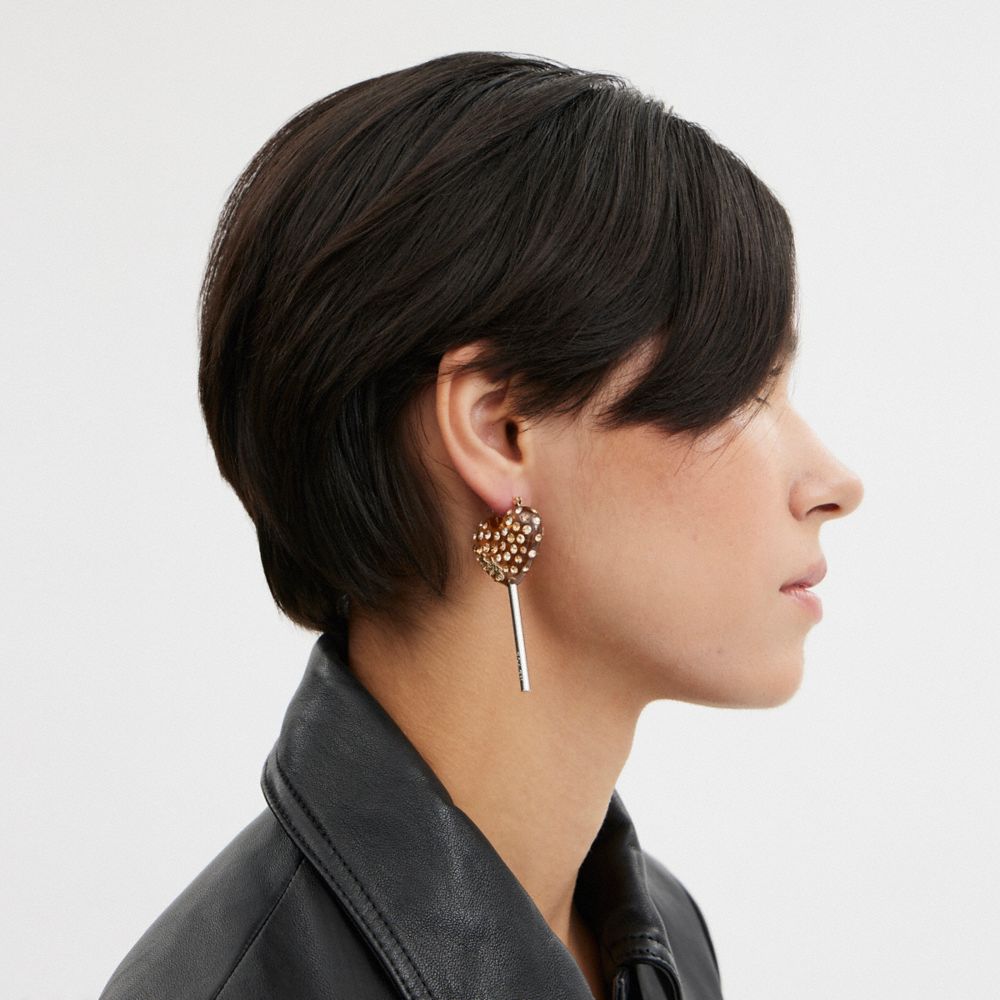 COACH®,Heart Lollipop Earrings,Dangle Earring,Hoops,Resin,Crystal,Glass,Novelty Embellishment,Pearl,Gem Embellishment,Tita...,Multi Color,Detail View