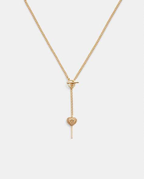 COACH®,HEART LOLLIPOP LARIAT NECKLACE,Plated Brass,Gold,Front View