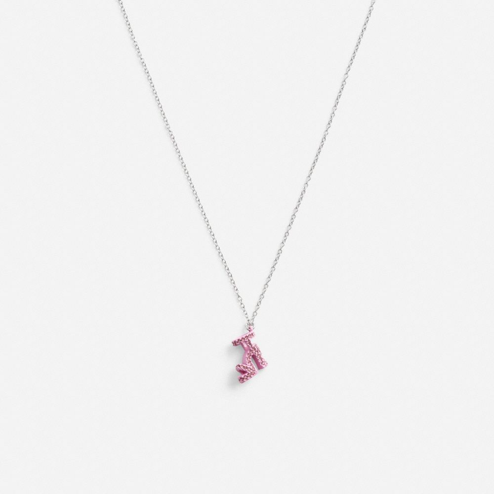 COACH®,STILETTO PENDANT NECKLACE,Plated Brass,Silver/Pink,Front View