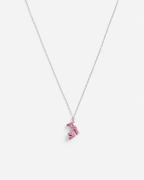 COACH®,STILETTO PENDANT NECKLACE,Plated Brass,Silver/Pink,Front View