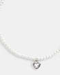 COACH®,HEART PEARL CHOKER NECKLACE,Plated Brass,Silver & Clear,Inside View,Top View