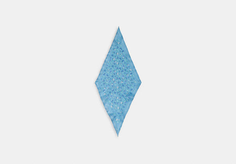 Shop Coach Outlet Tea Rose Print Silk Diamond Scarf In Blue