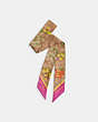 COACH®,SIGNATURE FLORAL PRINT SILK SKINNY SCARF,Silk,Khaki/Multicolor,Front View