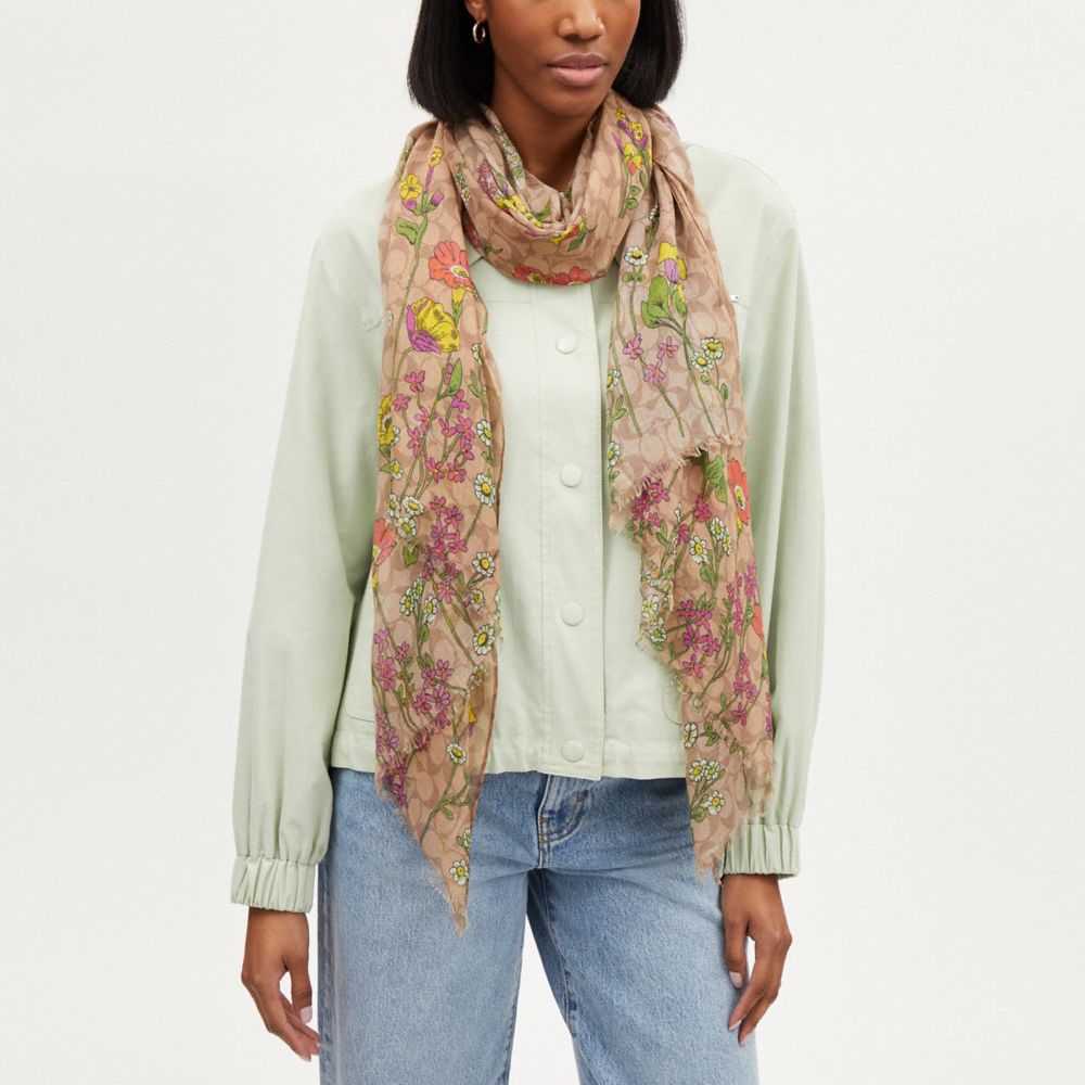 COACH®,Signature Floral Print Oblong Scarf,,Detail View