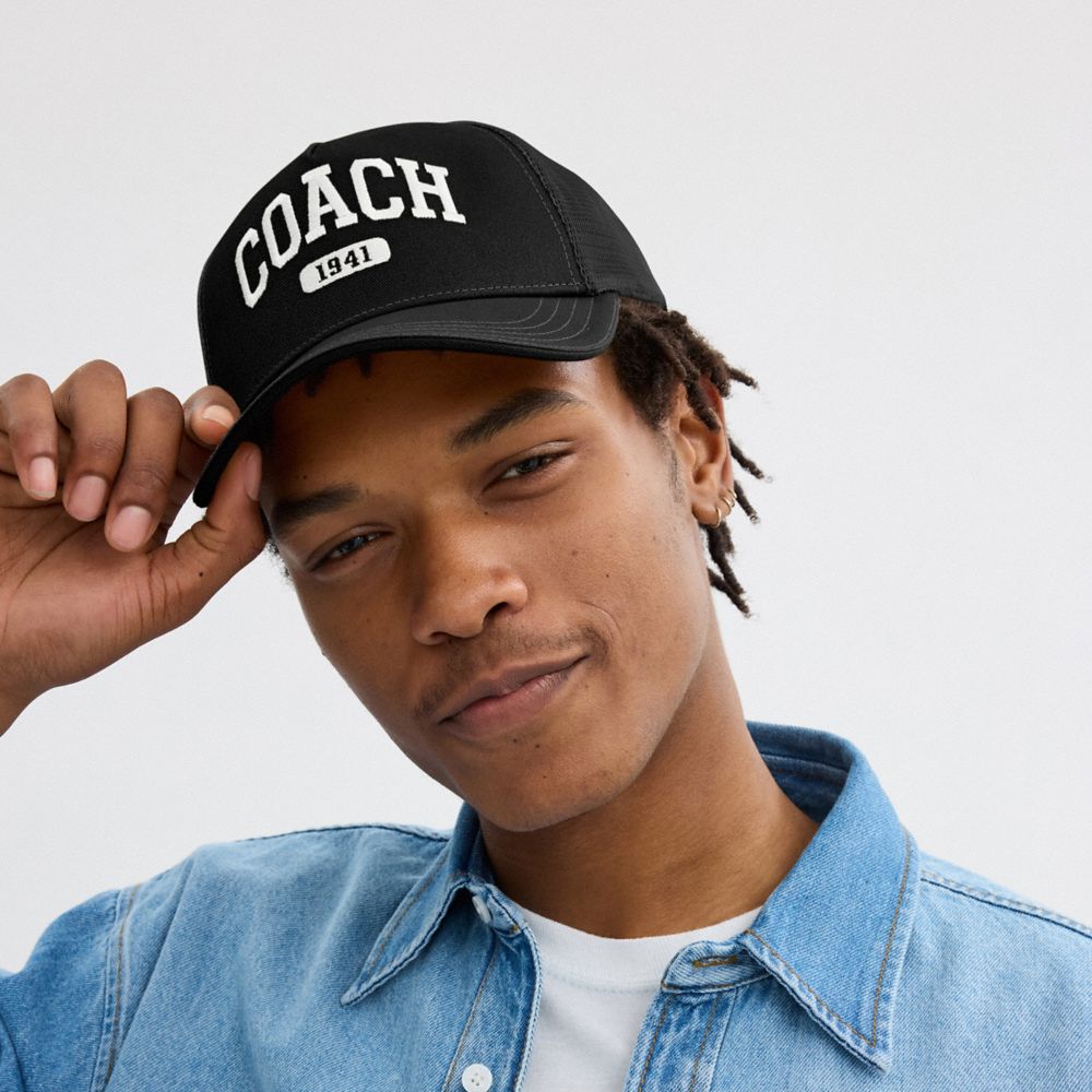 COACH®,COACH 1941 EMBROIDERED TRUCKER HAT,Black,Detail View