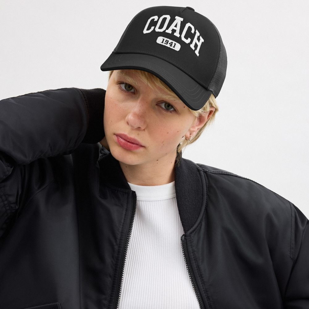COACH®,COACH 1941 EMBROIDERED TRUCKER HAT,Black,Angle View