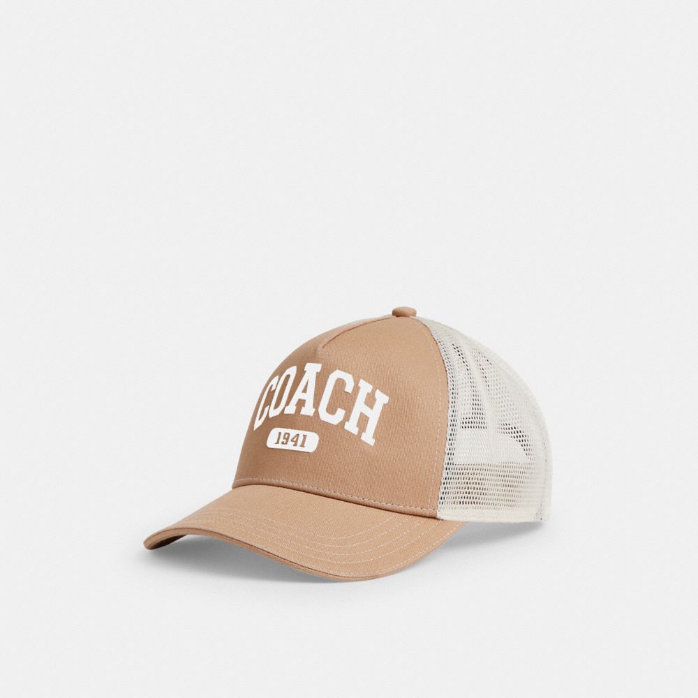 COACH®,COACH 1941 EMBROIDERED TRUCKER HAT,Light Saddle,Front View