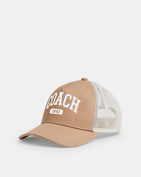 COACH®,COACH 1941 EMBROIDERED TRUCKER HAT,cottontwill,Light Saddle,Front View