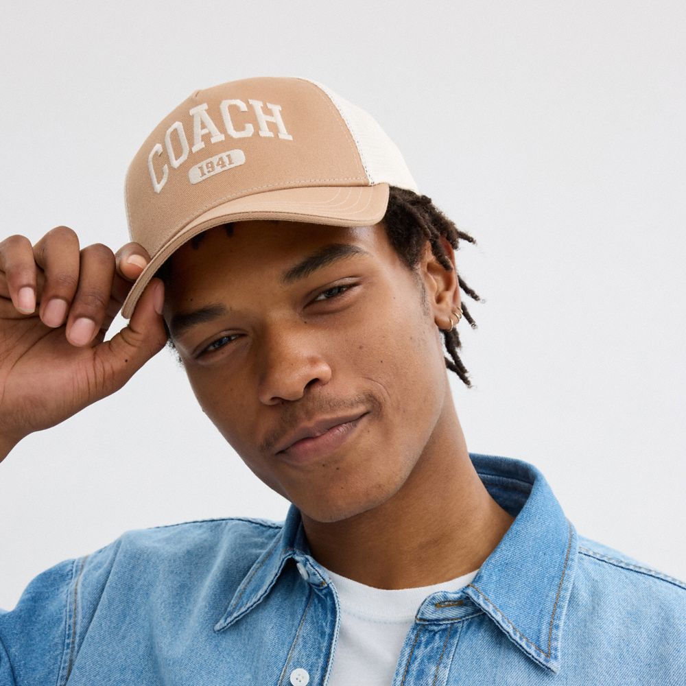 COACH®,COACH 1941 EMBROIDERED TRUCKER HAT,Light Saddle,Detail View
