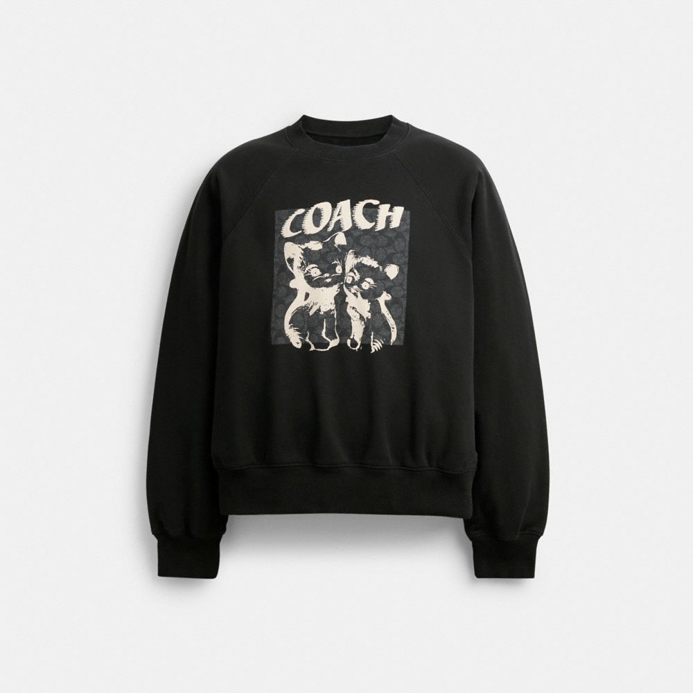 COACH®,THE LIL NAS X DROP SIGNATURE CATS CREWNECK SWEATSHIRT,cotton,Black,Front View