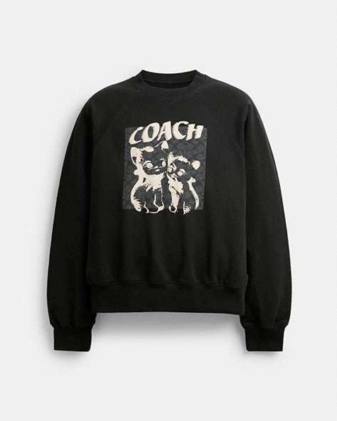 COACH®,THE LIL NAS X DROP SIGNATURE CATS CREWNECK SWEATSHIRT,cotton,Black,Front View