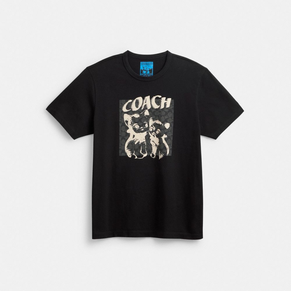 COACH®,T-SHIRT LIL NAS X DROP SIGNATURE AVEC CHATS,Coton,Noir,Front View