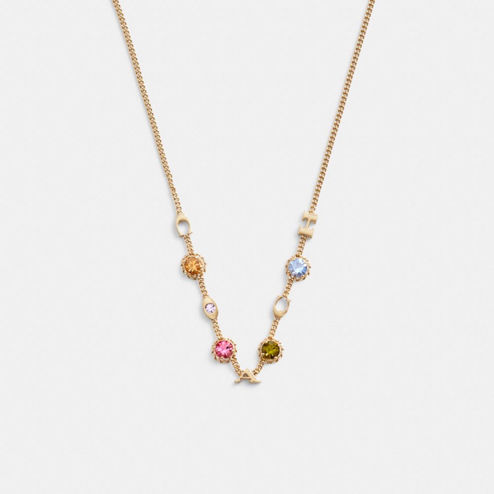 COACH®,COACH STONE STATION NECKLACE,Gold/Multi,Front View