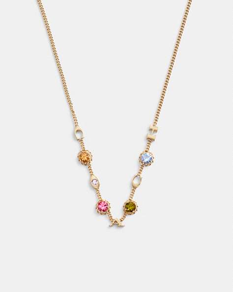 COACH®,COACH STONE STATION NECKLACE,cotton,Gold/Multi,Front View