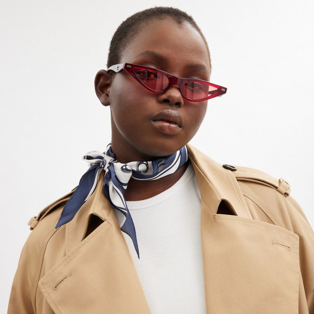 COACH®,Tea Rose Print Silk Diamond Scarf,Silk,Rectangle,Bandana,Stripe,Casual,Multi Color,Detail View