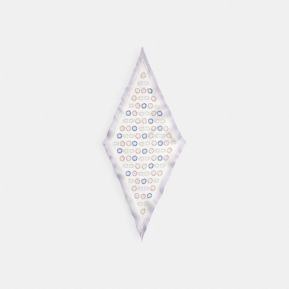 COACH®,TEA ROSE PRINT SILK DIAMOND SCARF,Soft Purple,Front View