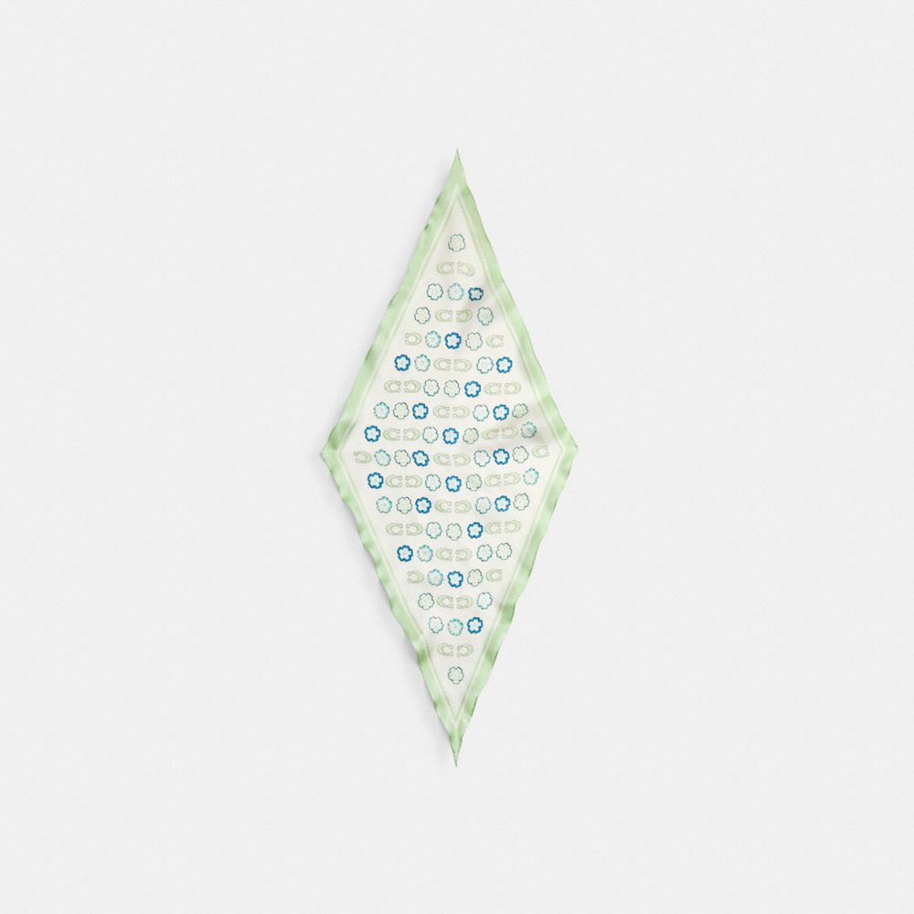 COACH®,TEA ROSE PRINT SILK DIAMOND SCARF,Pale Pistachio,Front View