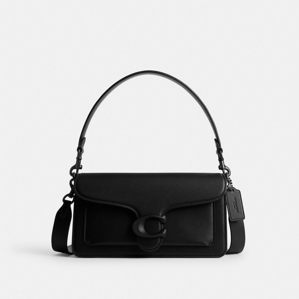 COACH®,TABBY SHOULDER BAG 26,Glovetan Leather,Medium,Matte Black/Black,Front View
