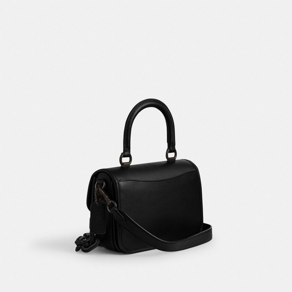 COACH®,ROGUE TOP HANDLE BAG,Glovetan Leather,Medium,Matte Black/Black,Angle View