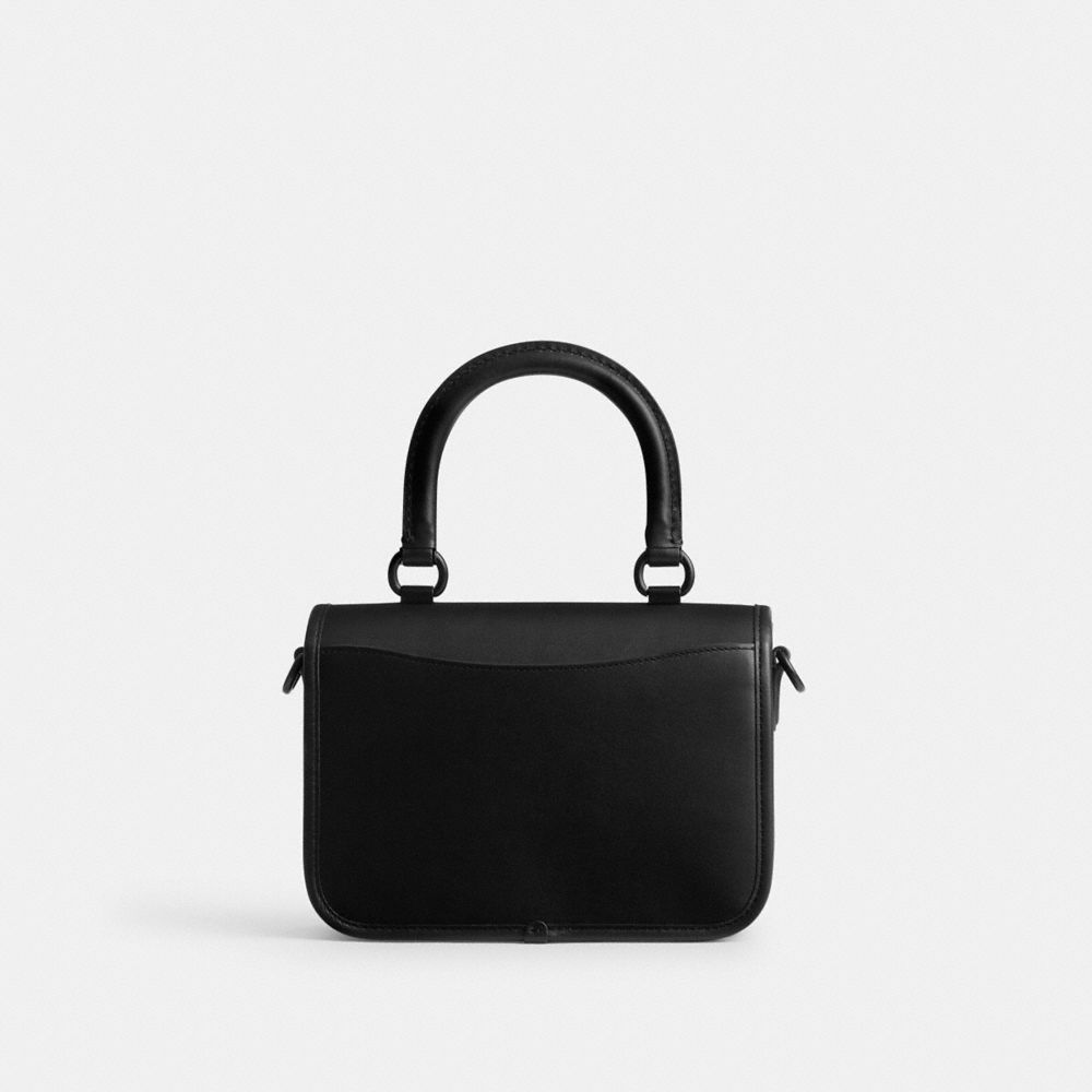 COACH®,ROGUE TOP HANDLE BAG,Glovetan Leather,Medium,Matte Black/Black,Back View